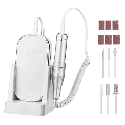 Professional Electric Nail Drill 35000 RPM, Cordless Rechargeable Electric Nail File for Hand and Foot Care WHITE