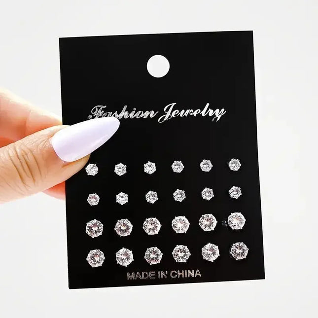 Maximum 36 Pairs Shiny Zircon Stud Earrings Set for Women Men Daily Versatile Chic Silver Color Crystal - product image 6