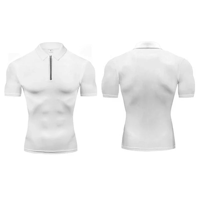 Mens Quick Dry Short Sleeve Polo Shirt Plain Compression Tight Sportswear Gym Fitness Trainer Polos Trainning Exercise Shirts