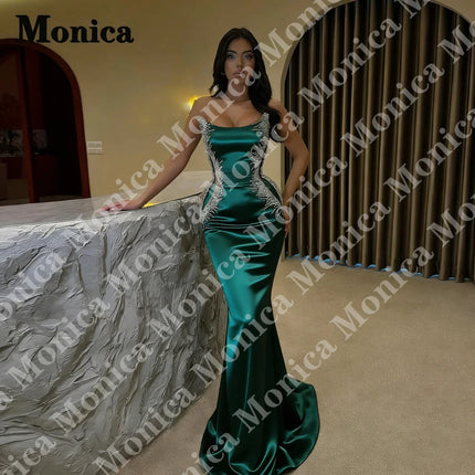 MONICA Trendy Strapless Evening Dresses for Women Rhinestones Mermaid Cut-out Sleeveless Vestidos De Noche Customized Plus Size
