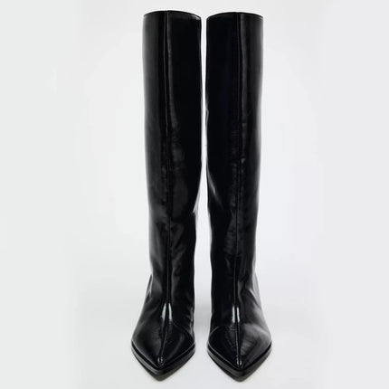 Bla Wide Boot Tube Pointed Toe  Heel High Tube Pants Long Boots Faion Knight Boots Women's New Autumn Winter oes
