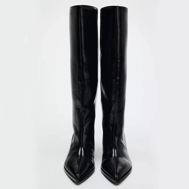 Bla Wide Boot Tube Pointed Toe  Heel High Tube Pants Long Boots Faion Knight Boots Women's New Autumn Winter oes