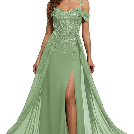 Sequin Lace Mother of The Bride Dresses for Woman with Slit Spaghetti Straps Long Formal Evening Dress