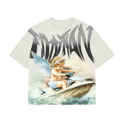 Fashion Brand Mixed Emotion Embroidery Rhinestone American Streetwear Angel Print Hot Diamond Top Tee Men Women Loose T shirts