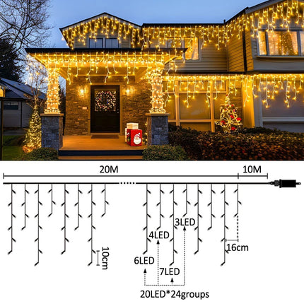 6.5200LED/20M480LED Icicle String Lights Christmas 40Drops 8 Modes, Plug in Curtain Waterproof for Holiday Wedding Party Garden