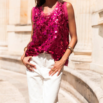 Y2K Women's Summer Shiny Sequins Vest Sleeveless Round Neck Fashionable Party Tank Tops
