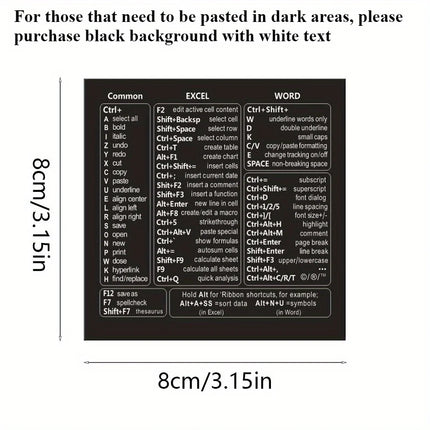 1 Set Vinyl Self-adhesive Keyboard Shortcut Stickers | Quick Reference for Windows, Excel and Word, Office Software