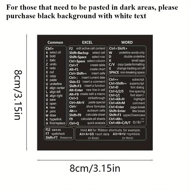 1 Set Vinyl Self-adhesive Keyboard Shortcut Stickers | Quick Reference for Windows, Excel and Word, Office Software