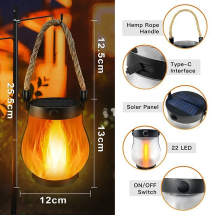 Solar Flickering Flame Lights Hanging Solar Powered Lantern Patio Porch Garden Decoration Camping Light Outdoor Table Decor