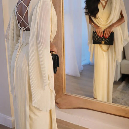Other Shore Elegant Vintage Sexy Ruffle Backless Ribbon V-Neck Customize Formal Occasion Prom Dress Evening Party Gowns