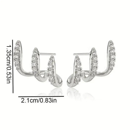 2pcs Elegant Rhinestone Three-Claw Earrings for Women Luxurious & Cute Design Earring Party Jewelry Gifts