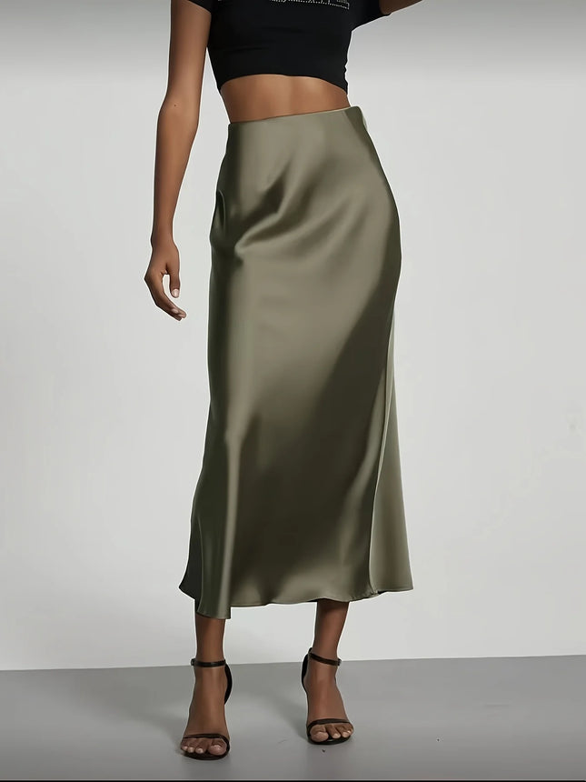 Women's Satin Midi Skirt, High‑waisted Slim Straight, Elegant Draping, Mature Versatile for Commute - product image 3