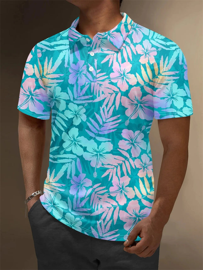 Summer New Mens Polo Shirts 3d Full Print Flower Graphic T Shirts For Men Fashion Casual Oversized Lapel Button Up Polo Shirt
