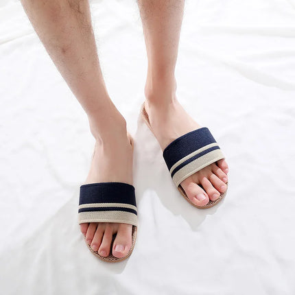Summer Linen Slippers Non-Slip Breathable Shoes Universal Open-Toe Home Sandals For All Seasons