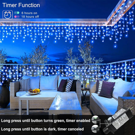 6.5200LED/20M480LED Icicle String Lights Christmas 40Drops 8 Modes, Plug in Curtain Waterproof for Holiday Wedding Party Garden