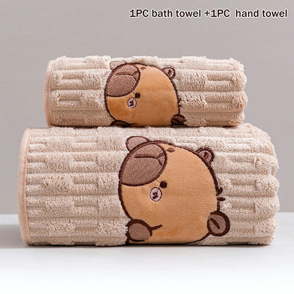 ✰✪Cute 2pc Capybara Face Towel Set, Extra Soft Coral Fleece, 34x74 Inch Towel And 70x140 Inch Bath Towel