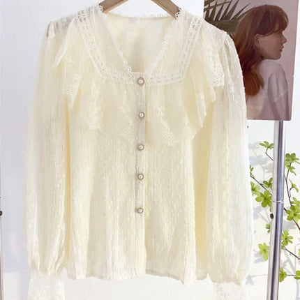 2024 Spring Autumn Basic Shirts Blouses Women Fashion Long Sleeve Elegant Office Lady Work Solid White Ruffled Chic Tops Blusas