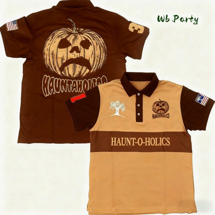 Y2k Haunted Polo Shirt Halloween Pumpkintshirt Polo Shirts for Man Letter Oversized T-Shirt Fashion Baseball Men's Polo T-Shirts