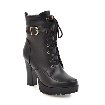 High Heels Women Ankle Boots Lace Up Fall Winter Platform Ladies Boots Large Size Fashion Shoes White Black Brown 2025