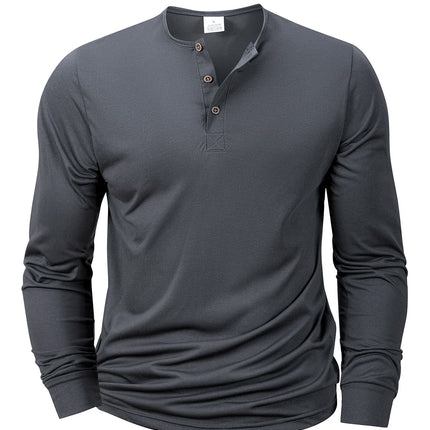 New Men's Henley T-shirts Long Sleeve Basic Casual Band Collar T Shirts Comfortable Soft Pullover Tops Male Tee
