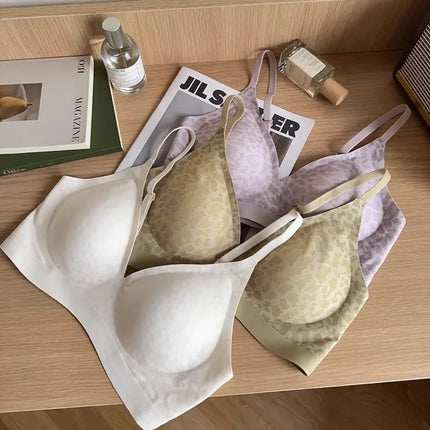 Fashion Leopard Bra Seamless Push Up Design Wireless Lightweight Comfort for Women Small Chest Enhancement