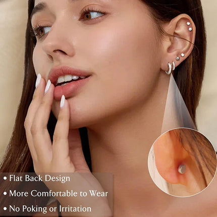 Stainless Steel Stud Hoop Earrings for Women Flat Back Cartilage Earrings 925 Sterling Silver Small Hoops Trendy Earring Set