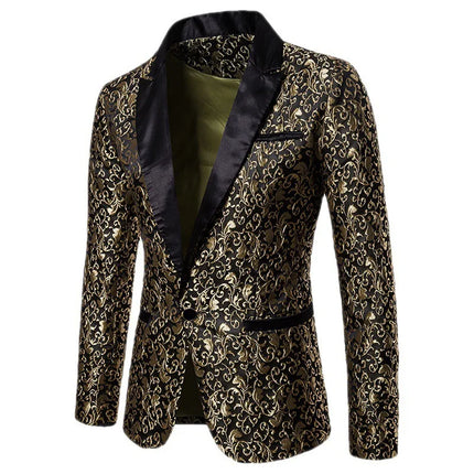 Blazer Men Coat Turn Down Collar Blazers Single Button Full Sleeve Jacquard Evening Work Casual Slim Fit Formal Jacket Spring