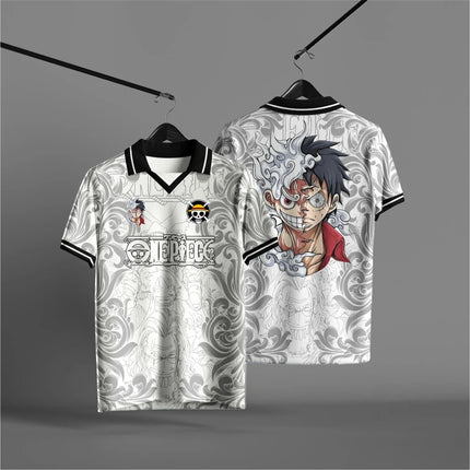 Summer Breathable One Piece Luffy Gear 5 3D Full Print Jersey Polo Shirt White Grey Streetwear Unisex Top