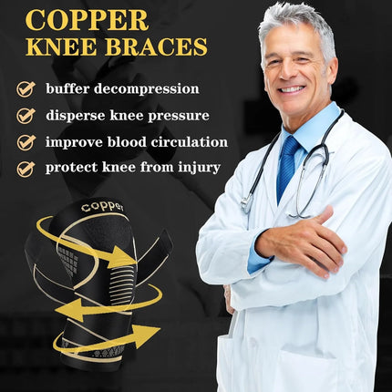 Copper Knee Braces with Strap for Knee Pain Women and Men, Knee Compression Sleeve for Arthritis, ACL, Meniscus Tear