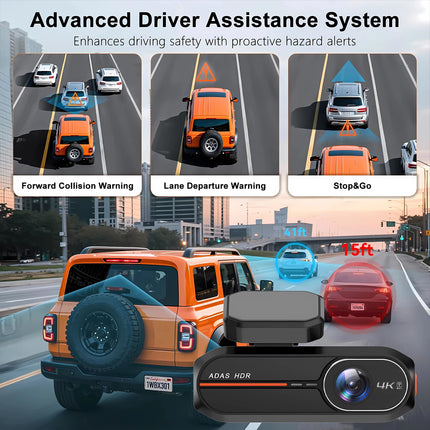 ADAS 4K+2.5K Car Front Dash Cam Mini WIFI GPS DVR Black Box Room With 24H Parking Monitor Night Vision  Rear View Camera Optio