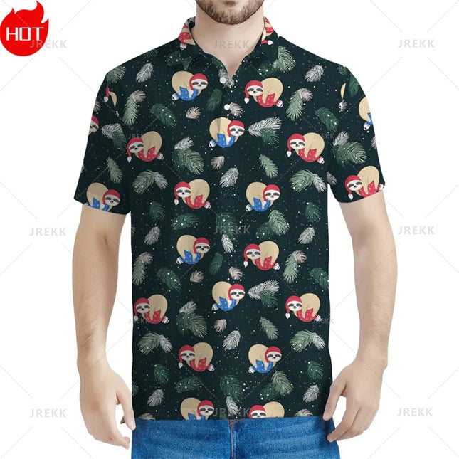 3D Printed Happy Christmas Polo Shirt Fashion Christmas Trees Cute Santa Xmas Graphic Polo T Shirt For Men Best Unisex Clothing