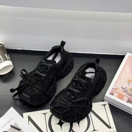 Women's 2025 Spring Autumn New Full Rhinestone Dad Sneakers Thick Sole Fashion Casual Sports Shoes
