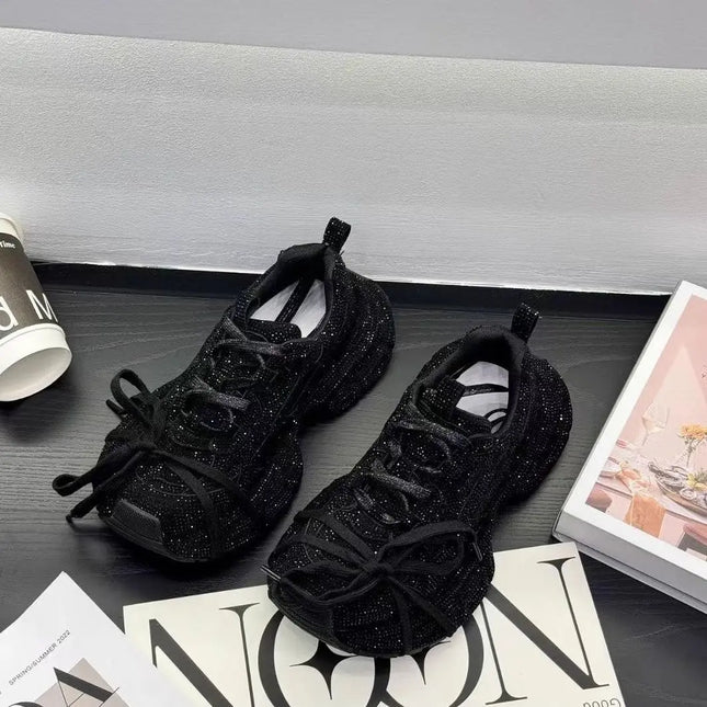 Women's 2025 Spring Autumn New Full Rhinestone Dad Sneakers Thick Sole Fashion Casual Sports Shoes