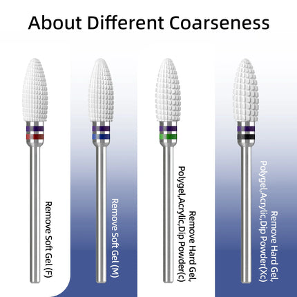 HYTOOS Composite Ceramic Typhoon Nail Drill Bits Straight Cut White Pro E-file Bit Gel/Acrylic Removal Tools for Nail Technician