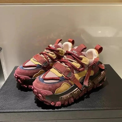 Platform Sneaker Men Designer Tire Bottom Running Shoes Fashion Casual Microfiber Leather Fabric Increased Internal Chunky Shoes