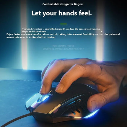 Inphic Pw1 Wired Mouse Rgb Mute Game Esports Office Usb Desktop Laptop Office Multi-scene Feel Comfortable High-looking