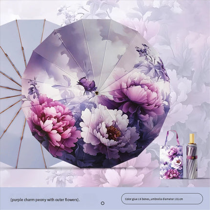 High-value 16-bone manual sun umbrella for women's sun protection ultraviolet rain dual-purpose umbrella color glue folding oil