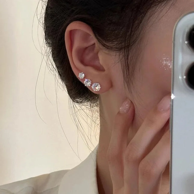 12 Pair/Lot White Shiny Wedding Stud Earrings Set for Women Men Cubic zircon Jewelry Accessories - product image 2