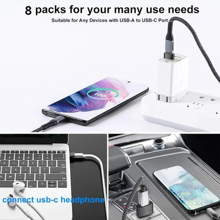 8pcs USB to USB-C Adapter, USB USB-C Female to USB Adapter, Micro USB to USB-C Female Male Converter Connector - product imag
