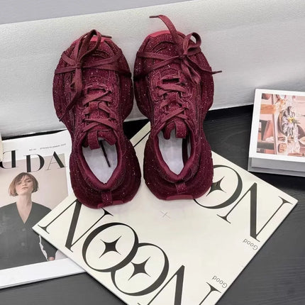 Women's 2025 Spring Autumn New Full Rhinestone Dad Sneakers Thick Sole Fashion Casual Sports Shoes