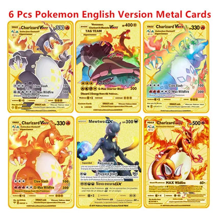 Pokemon English Metal Card Anime Pikachu Charizard Mewtwo Blastoise  Vmax Shiny Letters Game Collection Card Kids Toy Gifts