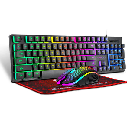 Electronic Sports Set 3 In 1 Wired Backlit Keyboard Gaming Mechanic Kit Waterproof Luminous 104 Key Keyboard Mouse - product