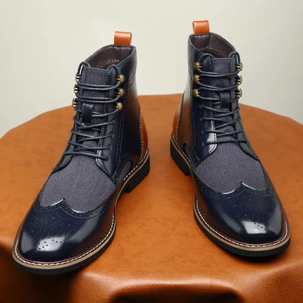 Men's High Top Boots British Style Pointed Leather Boot Fashion Business Dress Boots for Men 2025Casual Ankle Boots Brogue Shoes