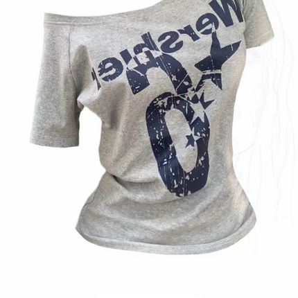 Summer Y2k Sport Off Shoulder Top Women Sexy Vintage 2000s Short Sleeve T Shirt Lady Body Basic Crop Top Female Casual