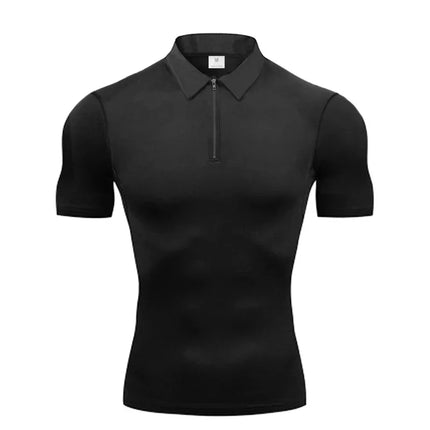 Mens Quick Dry Short Sleeve Polo Shirt Plain Compression Tight Sportswear Gym Fitness Trainer Polos Trainning Exercise Shirts