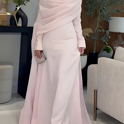 Women's Shawl Style Long Sleeve Tight Slimming Long Big Hem Dress Elegant Graceful Banquet Date Commute Versatile Evening Dress