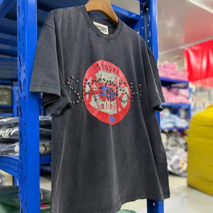Satoshi New Arrival Carbon Gray Tee High Quality O-Neck Print Oversize Men T Short Sleeve Cotton T-shirts Washing Black White