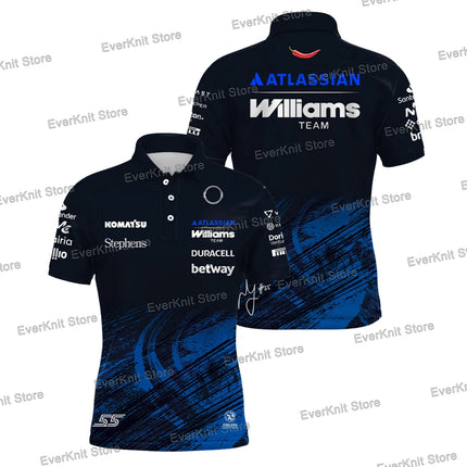 Men's Carlos Sainz 55 Navy Williams Racing Polo Shirt Alex Albon 23 Driver Sports Breathable T-Shirt Daily Casual Plus Size Polo