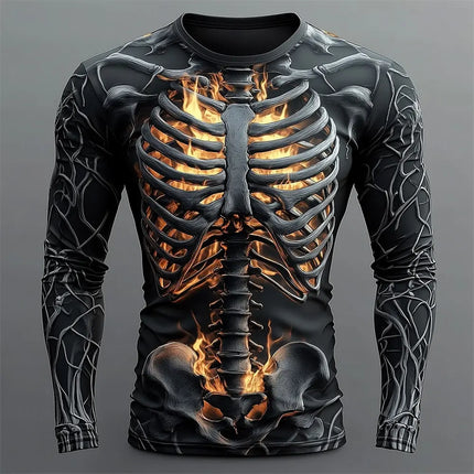 Sports Men's Long Sleeve T-Shirt Men's Casual Retro Leisure Lightweight T-Shirt 3D Skull Body Printing Casual Streetwear