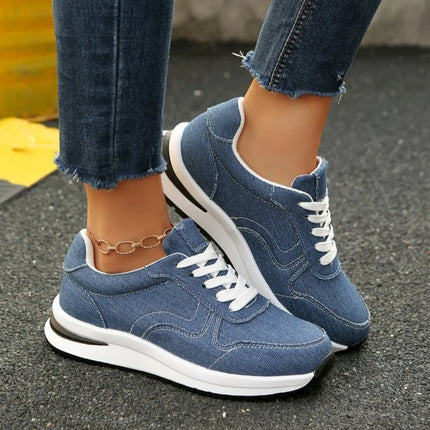Blue Denim Platform Sneakers Women Fashion Thick Sole Lace Up Sports Shoes Woman Plus Size 43 Comfortable Casual Female Sneakers